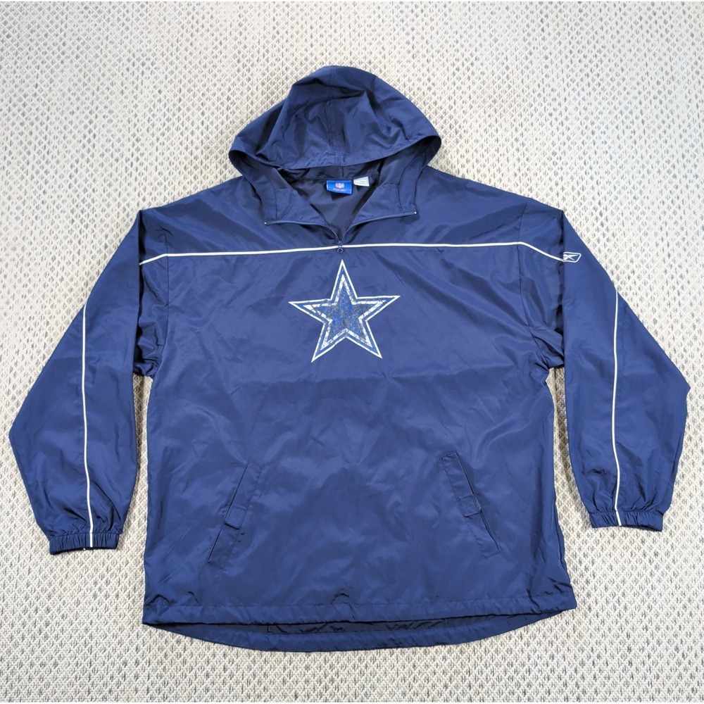 NFL Dallas Cowboys Jacket‎ XL Blue Reebok Sideline Windbreaker Zip Pullover EUC